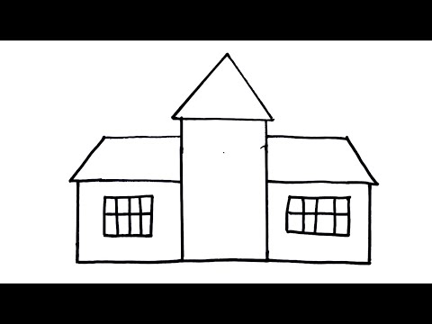 How to draw school  Easy With E Letter - How to draw school sketch - Pencil drawing Colour easy