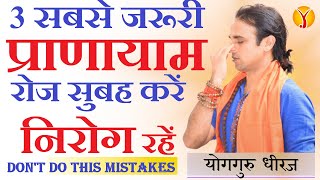 3 जरूरी प्राणायाम रोज सुबह करें, निरोग रहें। Anulom Vilom Bhamri Vashistha Pranayam Yog Guru Dheeraj