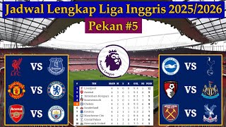 Jadwal Liga Inggris Pekan ke 5 - Arsenal vs Man City - EPL 2025/2026