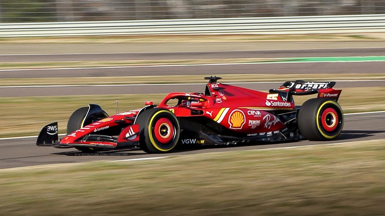 Video footage from Ferrari filming day with Carlos Sainz driving SF24