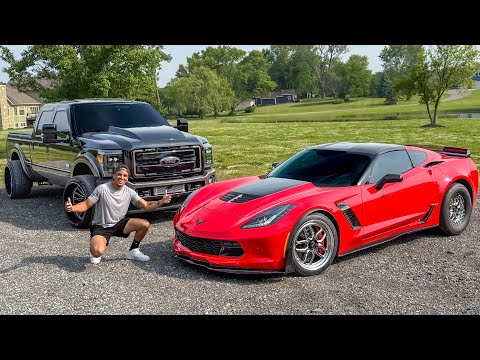 +1200HP F250 RACE TRUCK VS My Girlfriend's Built C7 Z06 Corvette!