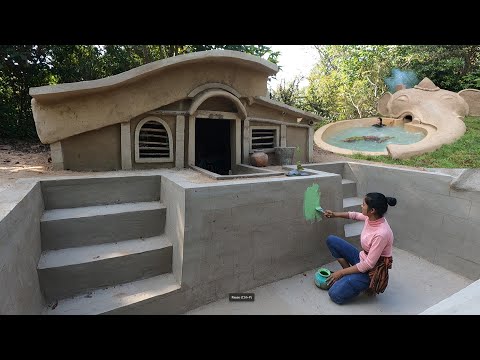 Full Video Cute Lady Building Grass Roof Mud House With Living Room Swimming Pool And Elephant House