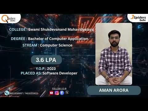 🎉 Aman Arora Got Placed from QSpiders Delhi | Master’s in Computer Science (2025) | 3 LPA Package 💼✨