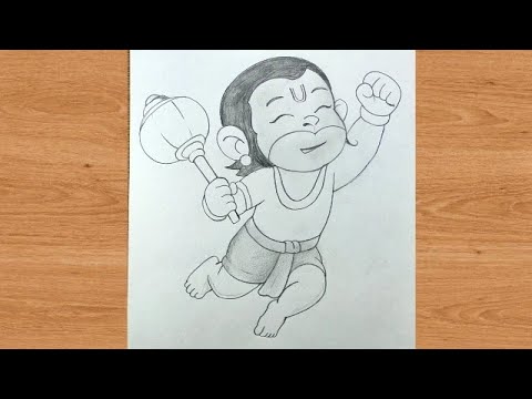 Happy bal hanuman flying in the sky pencil drawing | God drawing @TaposhiartsAcademy