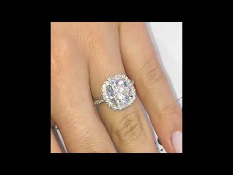 4 ct Cushion Moissanite Halo Ring with Three-Row Band
