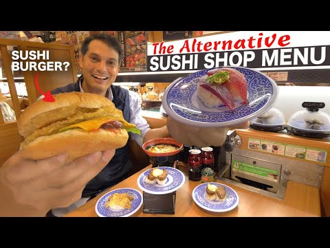 Japanese Conveyor Belt Sushi Menu ? Cheese Burgers, Steak, Ramen" ? ONLY in JAPAN