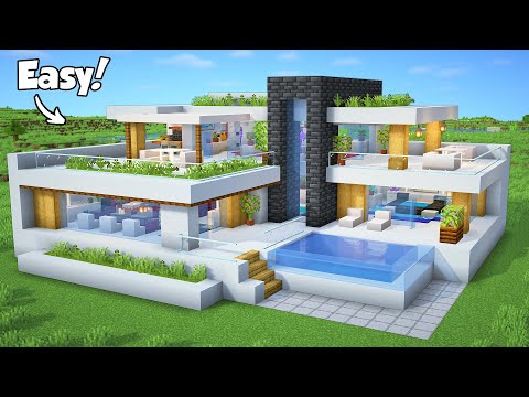 Minecraft: How to Build a Modern House Tutorial (Easy) #49 - Interior in Description!