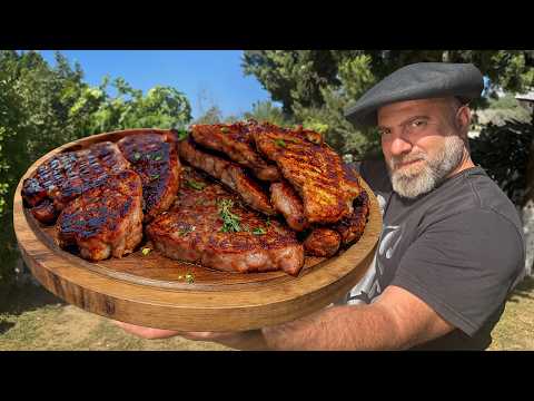 Juiciest Steak on Open Fire Grill – Village Cooking Secret🔥