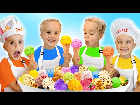 Chris está haciendo helado - Historia divertida con juguetes para cocinar