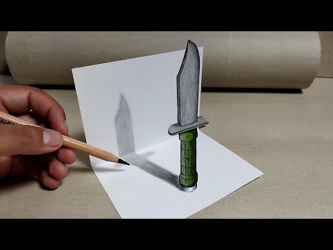 🔥 Como Hacer Dibujos en 3D | Como dibujar un CUCHILLO en 3D (fácil)