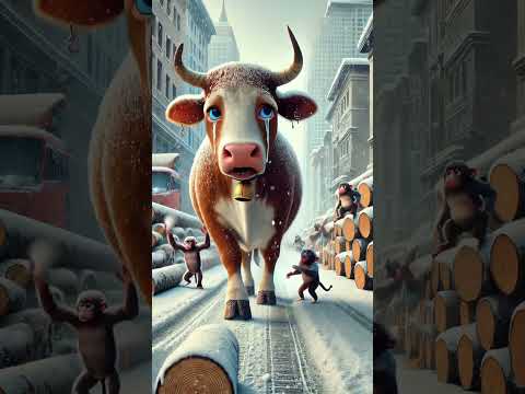 Beautiful story of hardworking cow and monkey #shorts #animals #trendingshorts #ytshorts #viral #ai