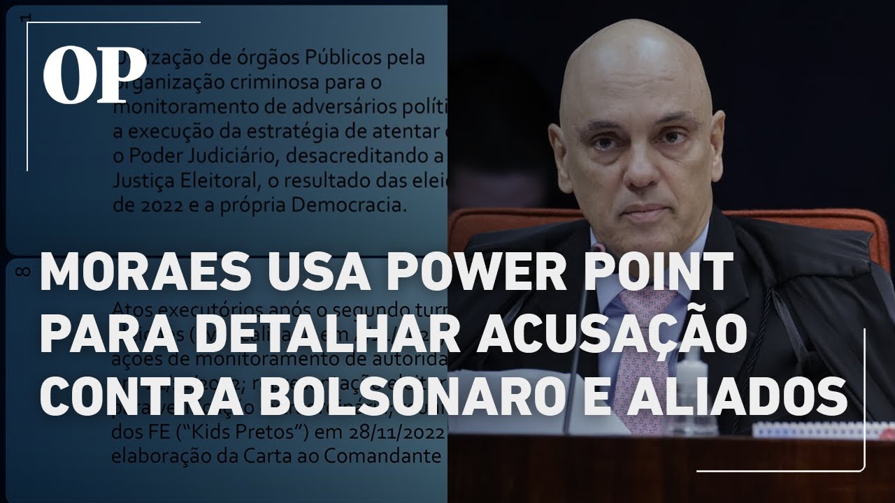 Moraes usa Power Point para apresentar provas contra Bolsonaro e aliados por tentativa de golpe