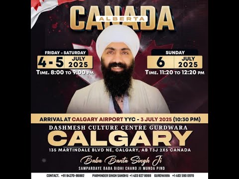 Live..Calgary,Canada..Dashmesh Culture Centre Guruduara 04 july 2025 , Baba Banta Singh Ji