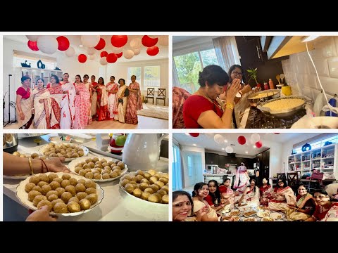 পাড়ার সব বাঙালী মেয়েরা লালপাড় সাদা শাড়ী পড়ে আজ দুর্গা পুজোর নাড়ু বানালাম প্রায় হাজার খানেক 😊