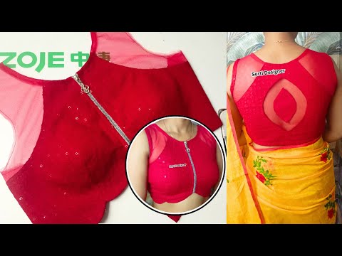 Model Blouse Cutting and Stitching | Back Neck Net Blouse | Model Blouse Designs |Transparent blouse