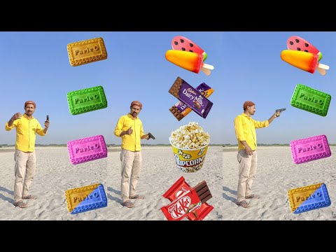 Spining parle g biscuits to ice cream, cadbury, popcorn & kitkat - Vfx magic live video