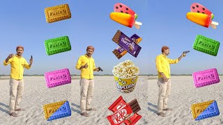 Spining parle g biscuits to ice cream, cadbury, popcorn & kitkat - Vfx magic live video