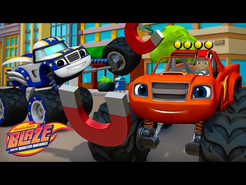 Blaze Uses MAGNETS on Robot Knights & Races to the Finish Line! 🧲 | Blaze and the Monster Machines