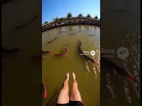 Waterslide into pool full of hungry leaches