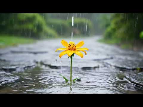 Rain Falling on a Lonely Yellow Flower 🌧️ | Relaxing Nature Rain Sounds for Sleep & Study