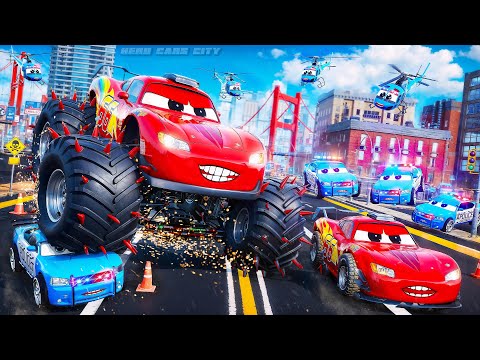 Monster McQueen Cars Police Chase! Epic Escape & City Smash Adventures