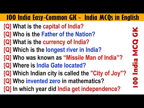 100 Easy India GK Questions and Answers | MCQs on India with Answers | India General Knowledge 2025