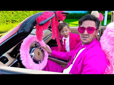 Senya and Dad Ride the New Super Pink Car