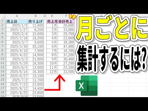 【Excel】月ごとの集計は関数で簡単！