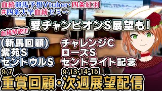 海外G1展望「愛チャンピオンS」重賞展望「チャレンジC,ローズS,セントライト記念」重賞回顧「紫苑S,セントウルS」注目新馬戦回顧 2025