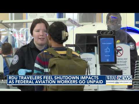 YouTube video thumbnail: RDU Traveler Feel Shutdown Impacts as Federal Aviation Workers Go Unpaid