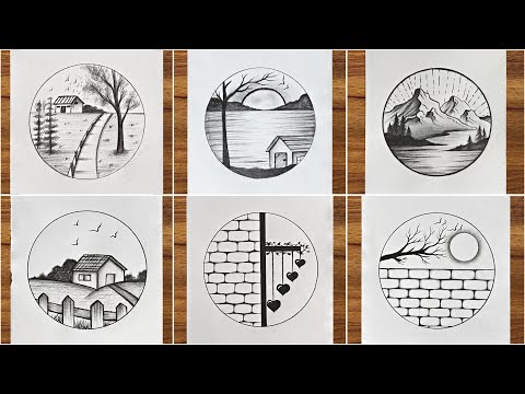 6 Easy circle drawing ideas || Circle drawing for beginners || Pencil drawing in circle step by step