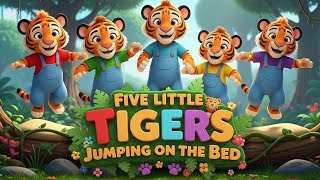 Five Little Tigers Jumping on the Bed | Fun Nursery Rhyme for Kids | Songs & Rhymes