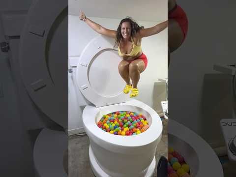 JUMPING Super HIGH into the Worlds Largest Toilet with Play Balls #shorts