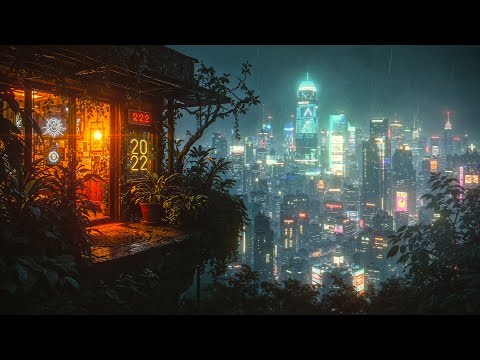 A Cyberpunk Sanctum high Above Night City With Cyberpunk Ambient Background Music