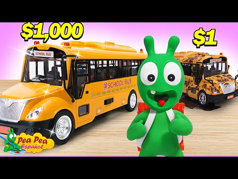 Experiencias Pea Pea en un autobús escolar de $1 vs. $1000 - La divertida aventura de Pea Pea