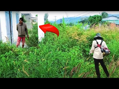 Helping a Disabled Man Who Lives Alone Cut Overgrown Grass Covering His House | Clean Up