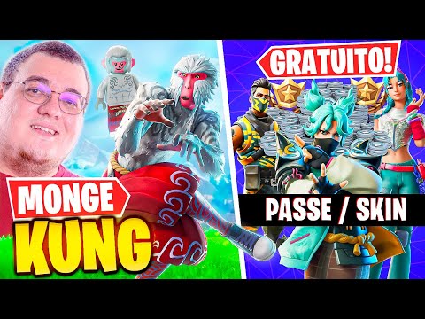 PASSE DE BATALHA E SKIN GRATIS NESSE VIDEO E NOVA SKIN KUNG É INCRIVEL FORTNITE GRATIS