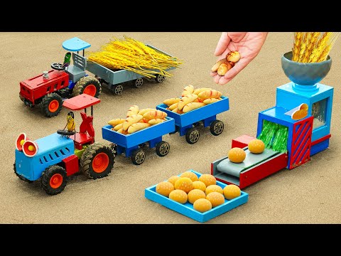 Diy tractor making mini Flour Bread Machine | Rescue Diy Tractor Transporting Wheat | HP Mini