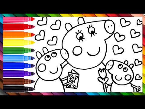 Dibuja y Colorea A Peppa Pig Y George Pig Celebrando A Su Mama || Dibujos Para Niños