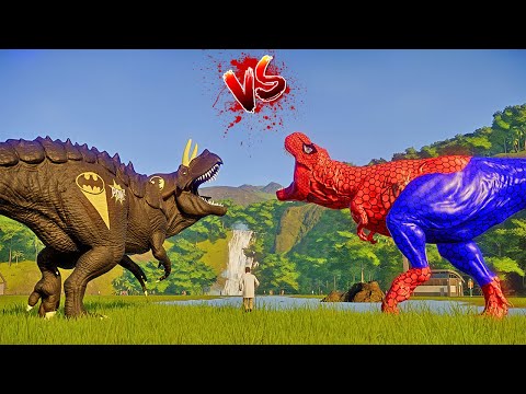 SuperHero Team Spiderman vs Spider-Man Battle in Jurassic World Batman vs Spiderman and Captain A.