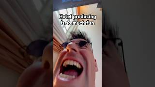 Making music on the hotel bed