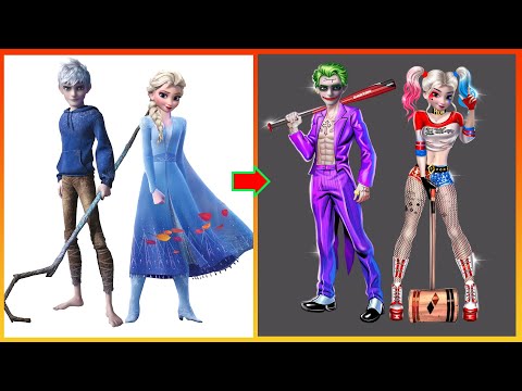 Elsa Frozen & Jack Frost GLOW UP Harley Quinn, Joker - Disney Princesses Transformation