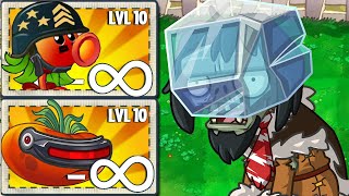 PvZ 2 Challenge - All Plants use POWER UP Infinite! Vs 50 Blockhead Zombies Level 5