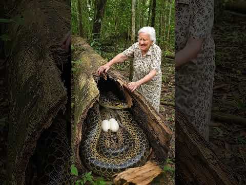 Grandma Saves Anaconda Stuck on Rock with Her Eggs