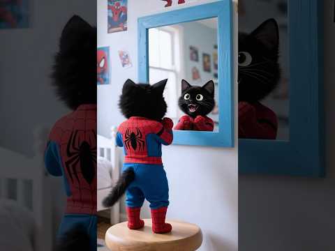 😼😮The cat transformed into Spider Man and stood before the evil forces. #cat #funny #shorts #pets