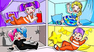 [🐾paper diy🐾] Poor vs Giga Rich Elsa and Harley Quinn's Friendship In Prison - Rapunzel Family