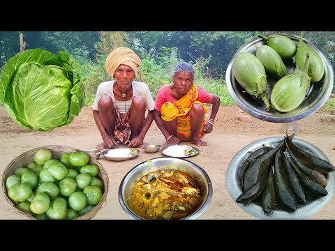 rural grandma catching SHOL FISH and cooking with BRINJAL || old couple catching SNAKE HEAD FISH