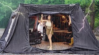 CAR CAMPING ON A MOUTIAINSIDE IN AN EPIC THUNDER RAIN . 36 hours non-stop rain ASMR