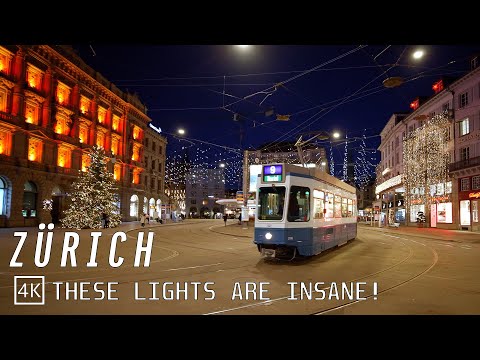 Zürich Bahnhofstrasse 🇨🇭 At Christmas Time🎄 Is Amazing With Epic Lucy Lights Above The Streets 4K