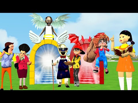 Scary Teacher 3D vs Squid Game Judge Go To The Heaven Gate Or Evil Gate For The Good Guy VS Bad Guy